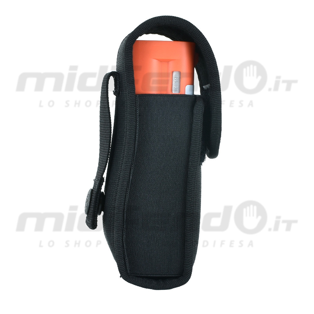 Porta caricatore JPX in cordura nera con cartuccia arancione visibile, clip da cintura e sistema di aggancio rotante