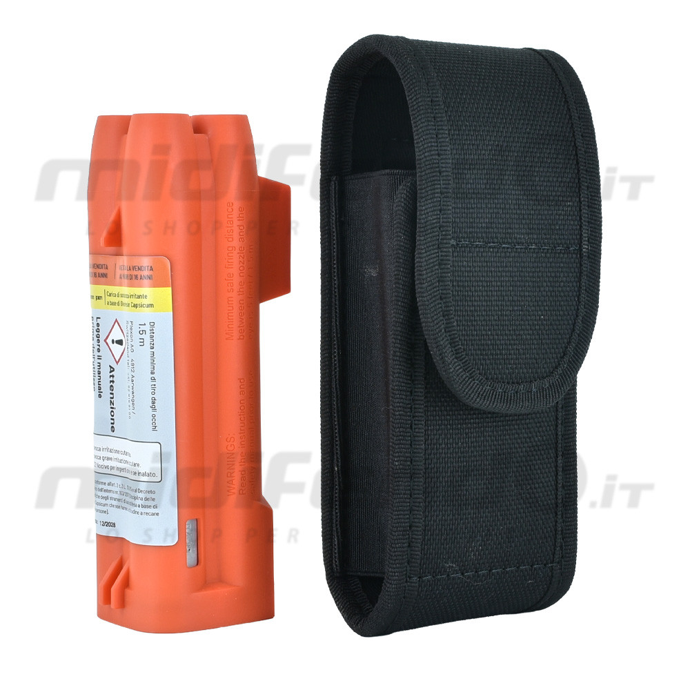 Porta caricatore JPX nero in cordura con clip cintura e cartuccia arancione per pistole autodifesa JPX 4 e 6