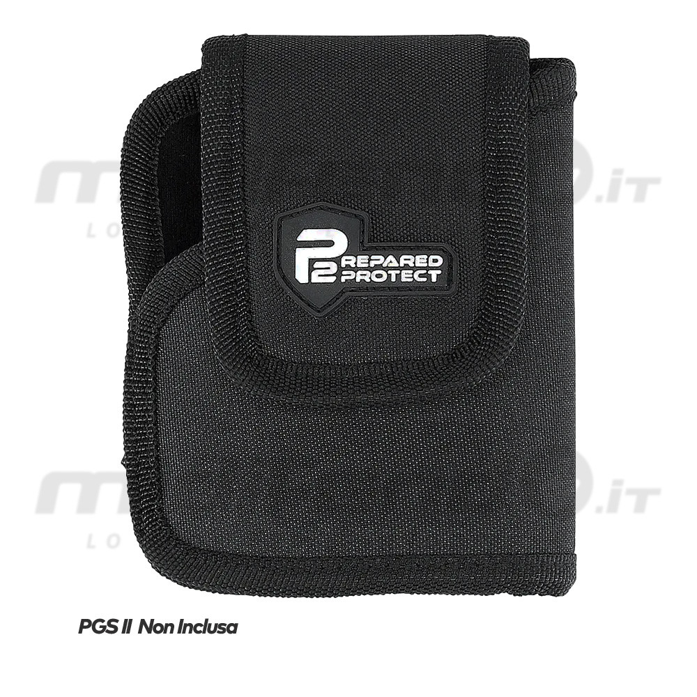 Fondina nera in tessuto Cordura per pistola UMAREX PGS 2 con chiusura velcro e logo Prepared2Protect