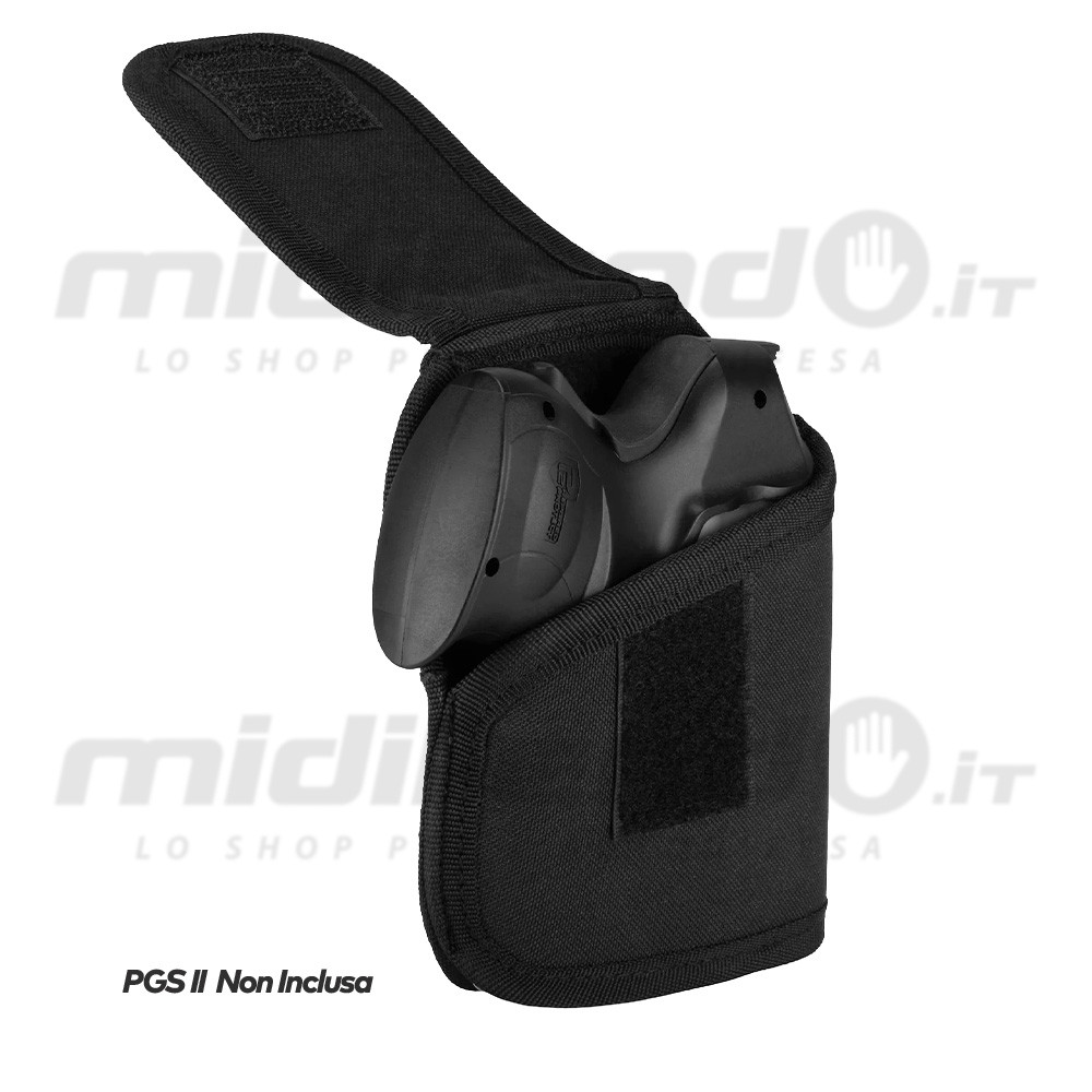 Fondina nera in tessuto Cordura con chiusura velcro per pistola UMAREX PGS 2, design compatto e discreto